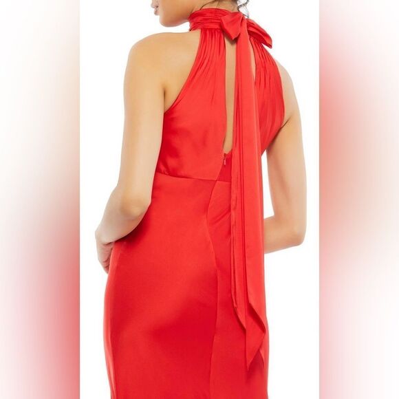 NWT Mac Duggal Red Halter Neck Sleeveless Gown 49520 ❤️ Size 18 - Picture 3 of 11